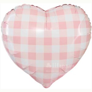 FA Сердце (18"/46 см) Клетка Виши Розовый 1шт