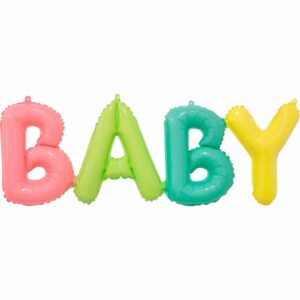 Шар (45"/114 см) Фигура, Надпись "Baby", Разноцветный, 1 шт.