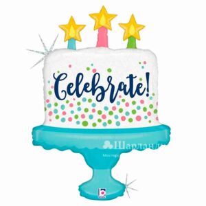 Г Фигура (33"/84 см) Торт со свечами и конфетти 1шт